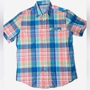 James Campbell Plaid Short Sleeve Button-Down Shirt Men’s Size M 100% Cotton